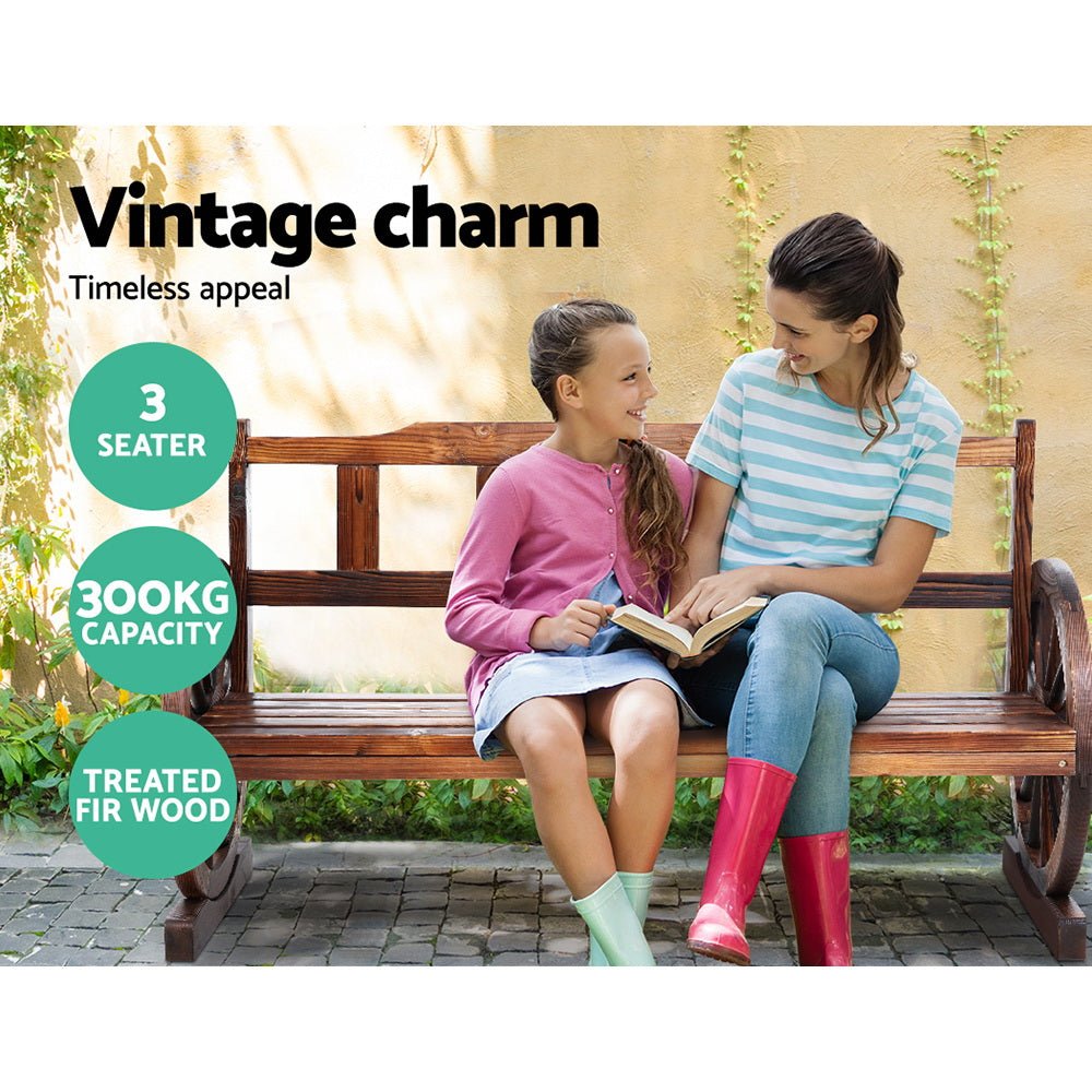 Wooden Wagon Wheel Bench Seat - Furniture - Rivercity House & Home Co. (ABN 18 642 972 209) - Affordable Modern Furniture Australia
