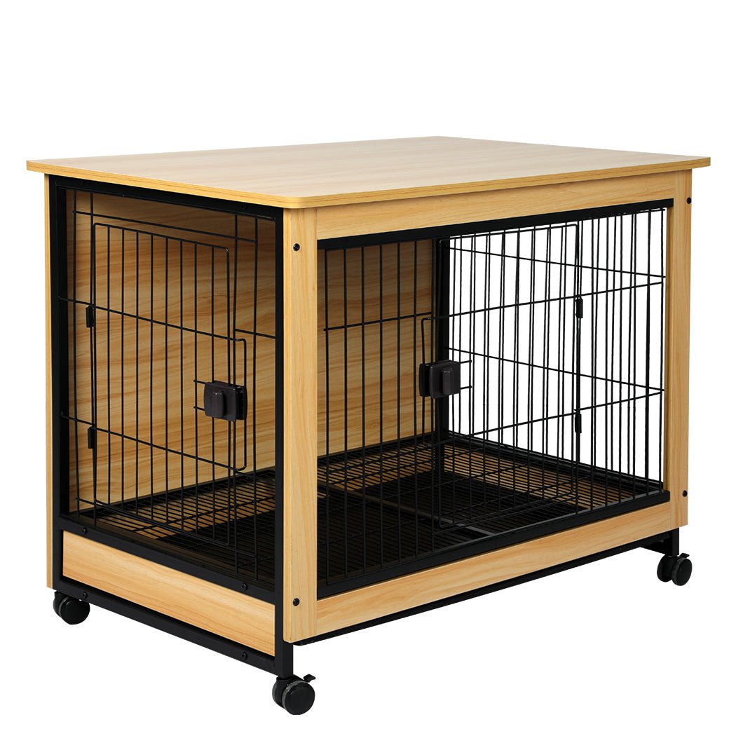 Wooden Wire Dog Kennel Medium with Side End - Wood and Black - Rivercity House & Home Co. (ABN 18 642 972 209) - Affordable Modern Furniture Australia