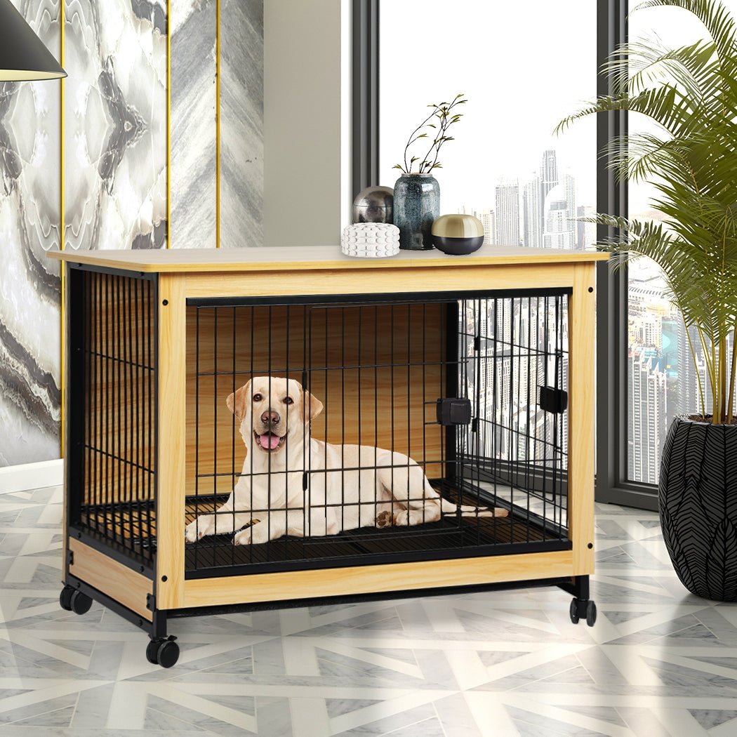 Wooden Wire Dog Kennel XL X - Large - Wood and Black - Rivercity House & Home Co. (ABN 18 642 972 209) - Affordable Modern Furniture Australia