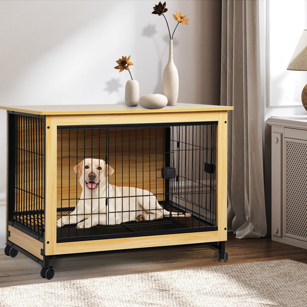 Wooden Wire Dog Kennel XL X - Large - Wood and Black - Rivercity House & Home Co. (ABN 18 642 972 209) - Affordable Modern Furniture Australia