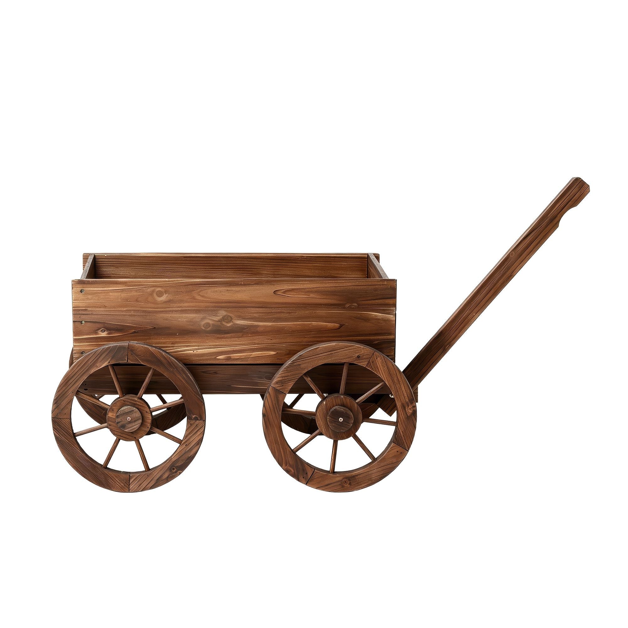 Wooden XL Planter Cart Garden Plant Stand Fir Wood Flower Wagon with Wheels - Natural Charred Brown - Home & Garden > Garden Tools > Gardening Accessories - Rivercity House & Home Co. (ABN 18 642 972 209) - Affordable Modern Furniture Australia