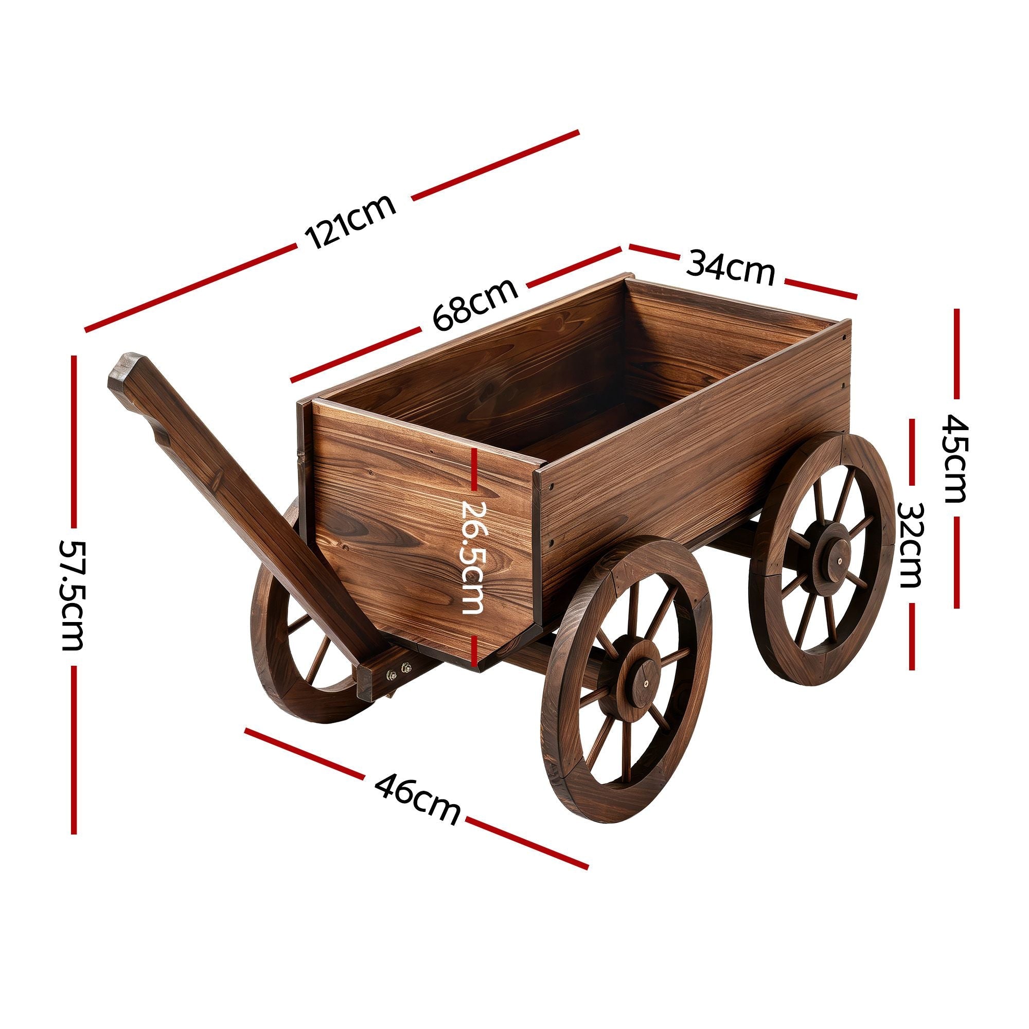 Wooden XL Planter Cart Garden Plant Stand Fir Wood Flower Wagon with Wheels - Natural Charred Brown - Home & Garden > Garden Tools > Gardening Accessories - Rivercity House & Home Co. (ABN 18 642 972 209) - Affordable Modern Furniture Australia