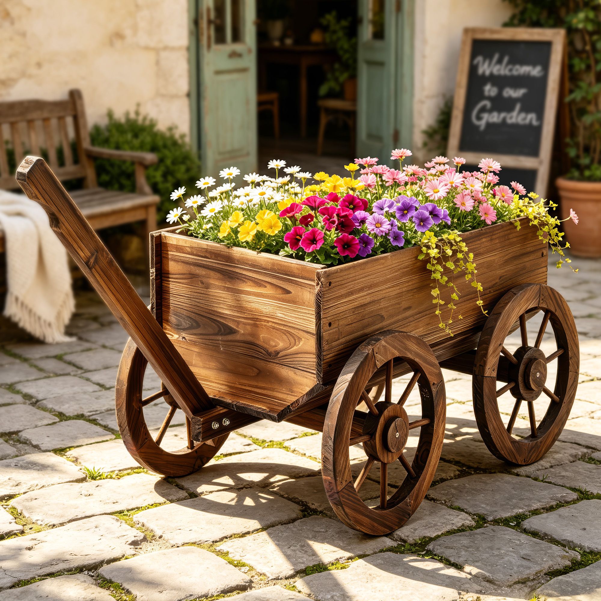 Wooden XL Planter Cart Garden Plant Stand Fir Wood Flower Wagon with Wheels - Natural Charred Brown - Home & Garden > Garden Tools > Gardening Accessories - Rivercity House & Home Co. (ABN 18 642 972 209) - Affordable Modern Furniture Australia