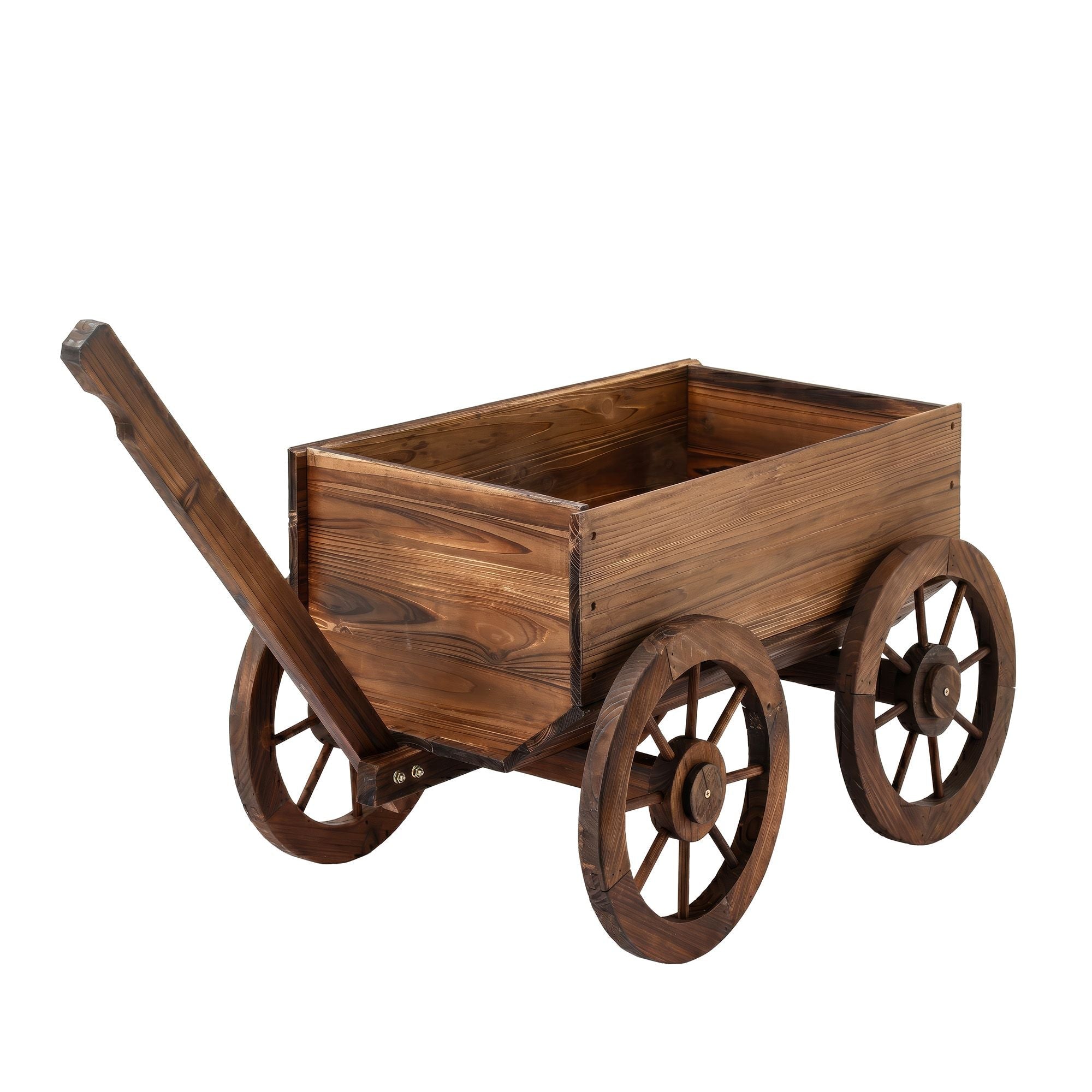Wooden XL Planter Cart Garden Plant Stand Fir Wood Flower Wagon with Wheels - Natural Charred Brown - Home & Garden > Garden Tools > Gardening Accessories - Rivercity House & Home Co. (ABN 18 642 972 209) - Affordable Modern Furniture Australia