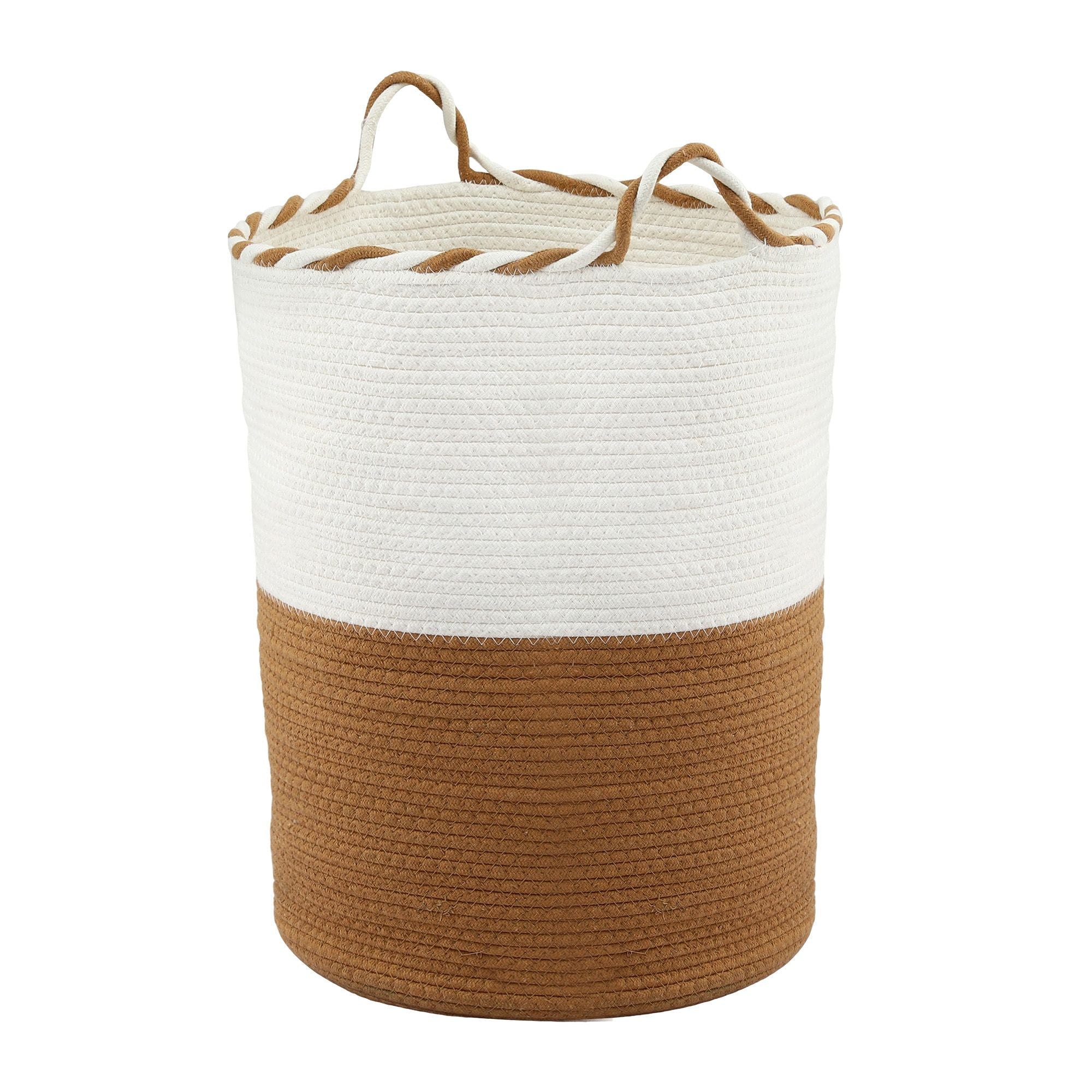 Woven Laundry Basket with handles Foldable White & Brown - Home & Garden > Laundry & Cleaning > Laundry Baskets - Rivercity House & Home Co. (ABN 18 642 972 209) - Affordable Modern Furniture Australia