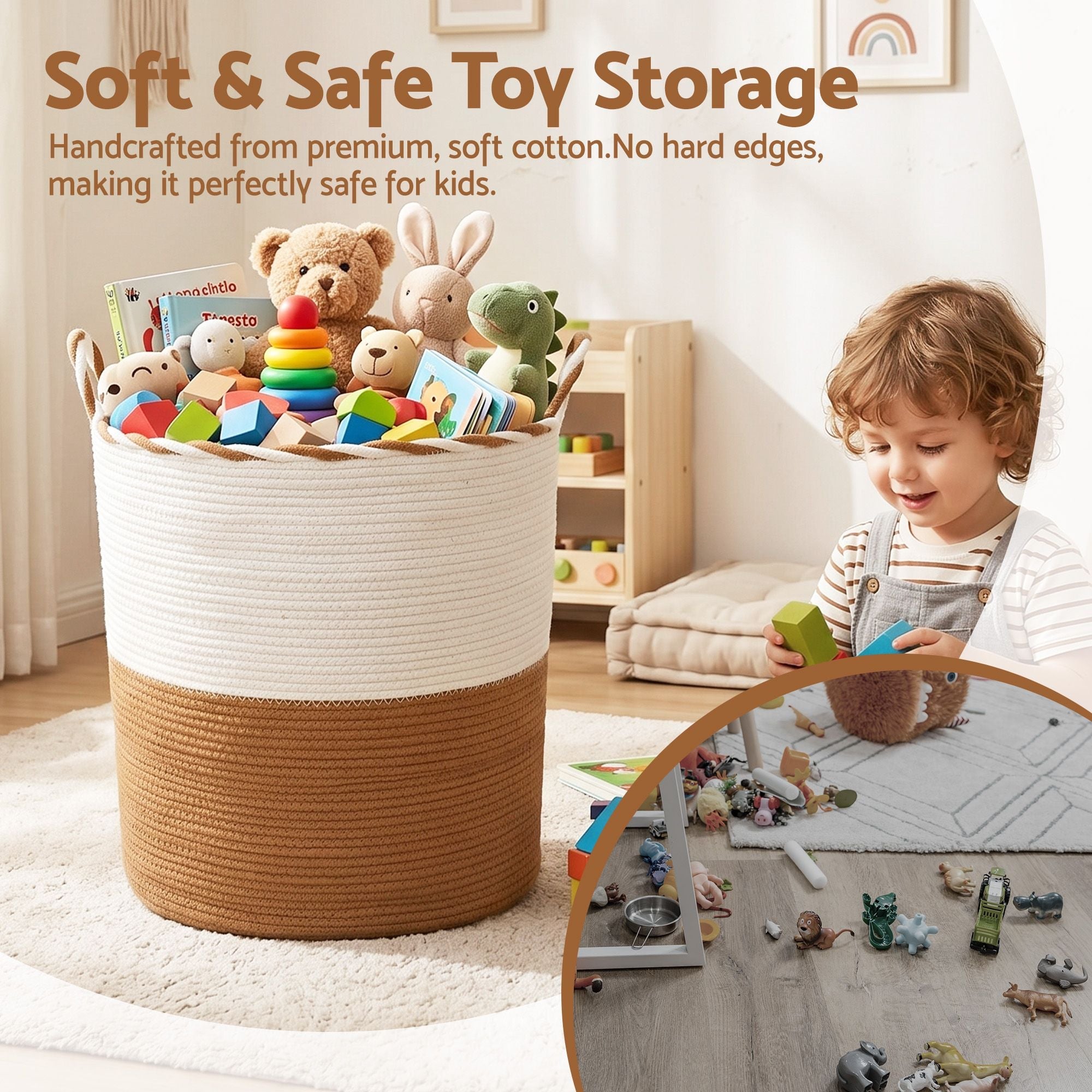 Woven Laundry Basket with handles Foldable White & Brown - Home & Garden > Laundry & Cleaning > Laundry Baskets - Rivercity House & Home Co. (ABN 18 642 972 209) - Affordable Modern Furniture Australia