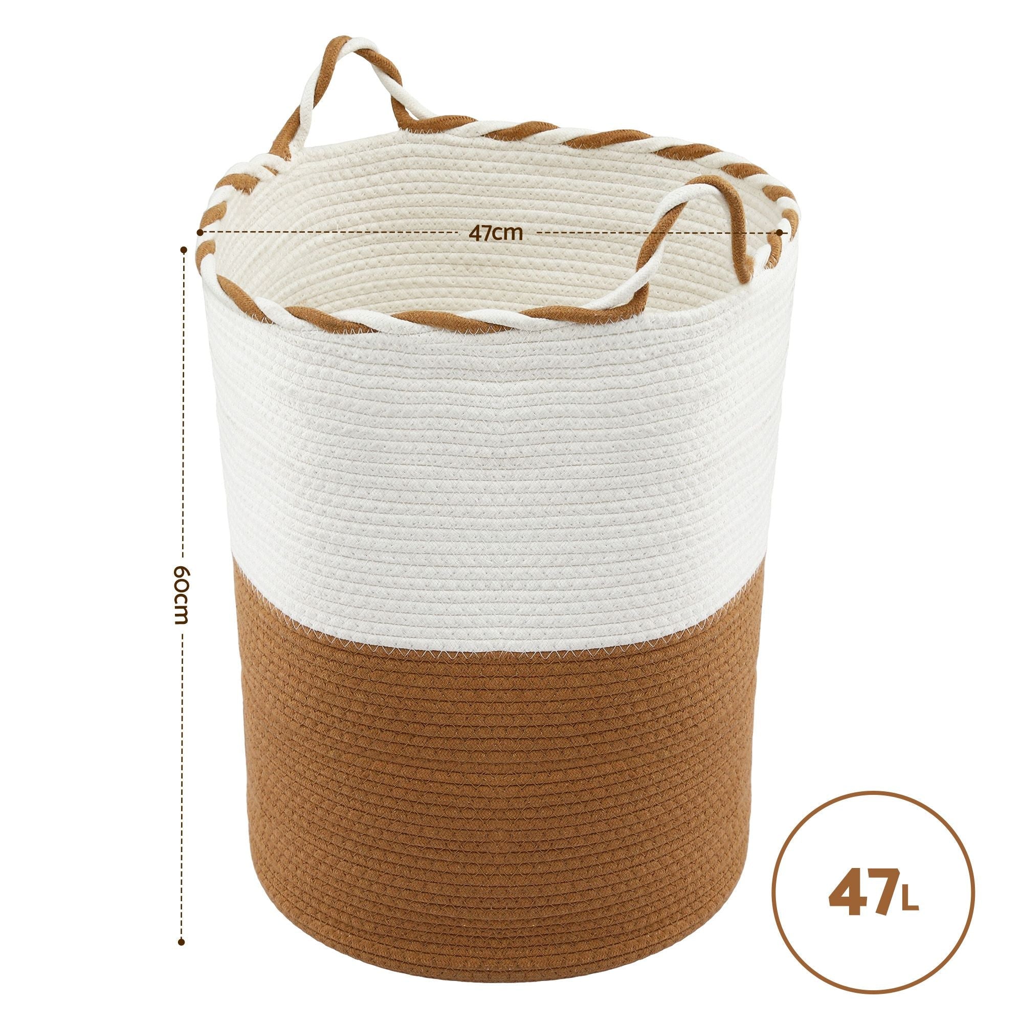 Woven Laundry Basket with handles Foldable White & Brown - Home & Garden > Laundry & Cleaning > Laundry Baskets - Rivercity House & Home Co. (ABN 18 642 972 209) - Affordable Modern Furniture Australia