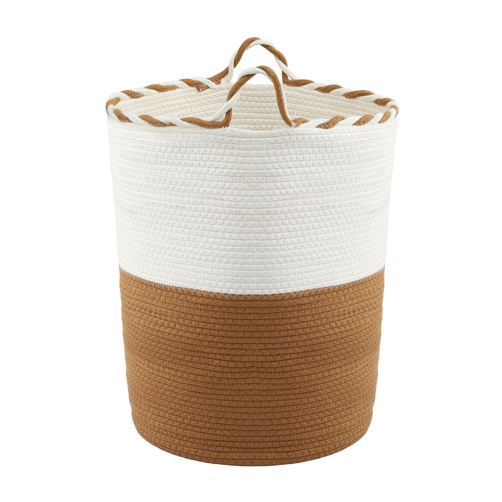 Woven Laundry Basket with handles Foldable White & Brown - Home & Garden > Laundry & Cleaning > Laundry Baskets - Rivercity House & Home Co. (ABN 18 642 972 209) - Affordable Modern Furniture Australia