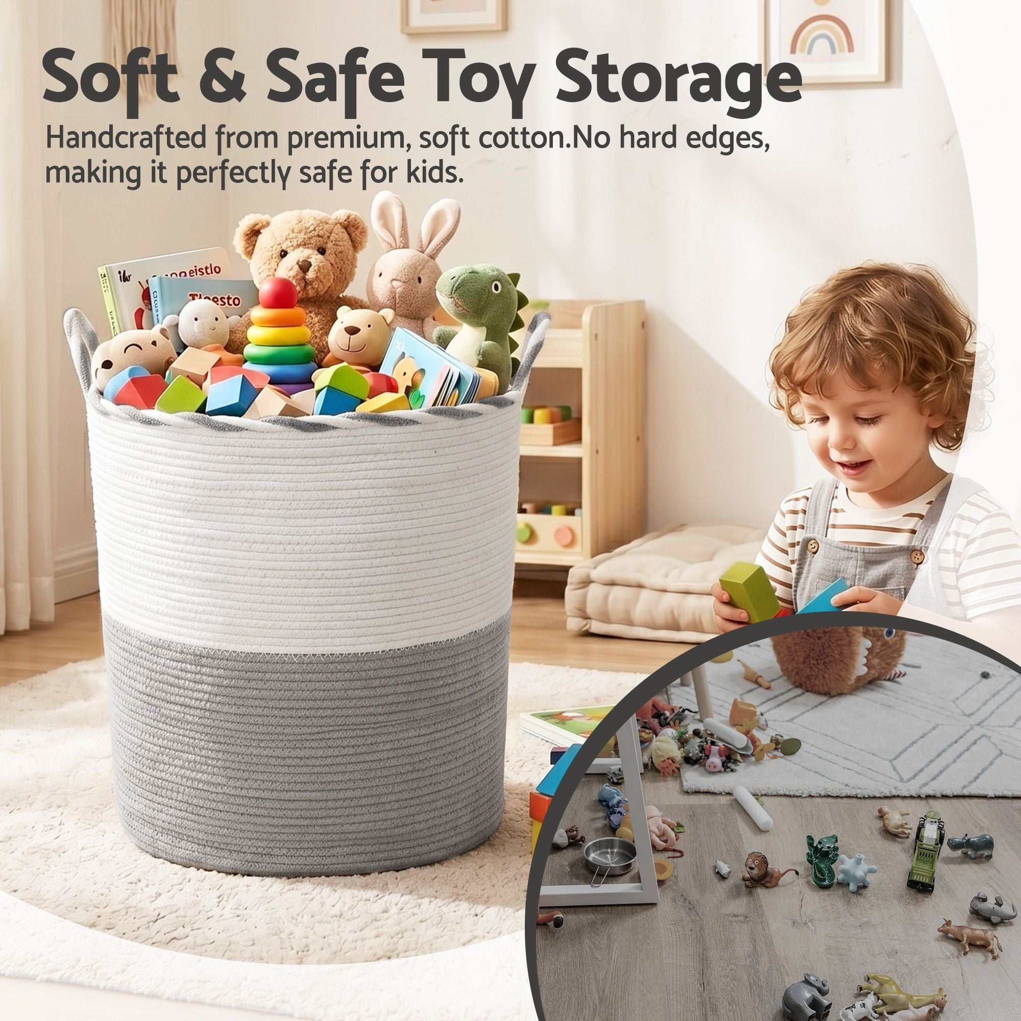 Woven Laundry Basket with handles Foldable White & Grey - Home & Garden > Laundry & Cleaning > Laundry Baskets - Rivercity House & Home Co. (ABN 18 642 972 209) - Affordable Modern Furniture Australia