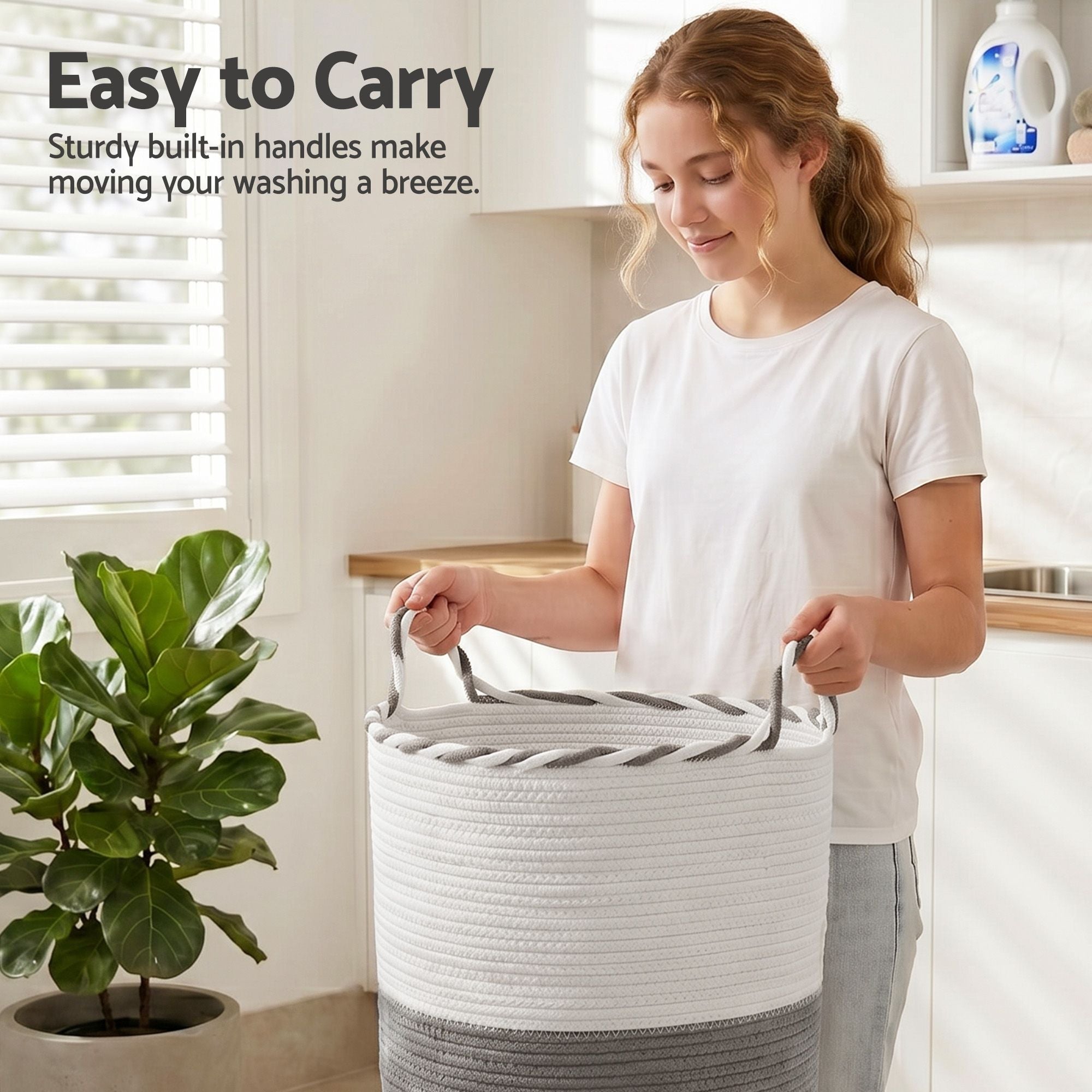 Woven Laundry Basket with handles Foldable White & Grey - Home & Garden > Laundry & Cleaning > Laundry Baskets - Rivercity House & Home Co. (ABN 18 642 972 209) - Affordable Modern Furniture Australia