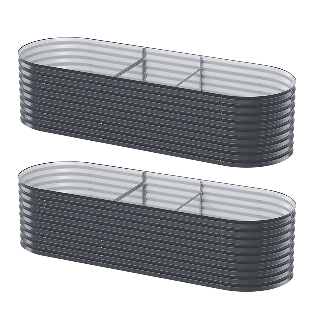 x2 Green Fingers Raised Garden Bed Kit Planter Oval Galvanised Steel 240cmX80cmX56cm - Home & Garden > Garden Beds > Garden Beds & Planters - Rivercity House & Home Co. (ABN 18 642 972 209) - Affordable Modern Furniture Australia