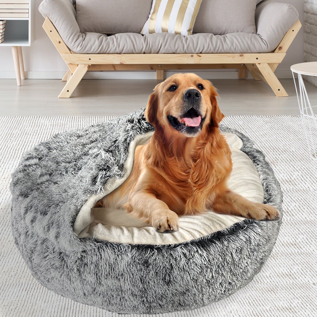 XL Pet Dog Calming Plush Bed Warm Soft - Charcoal - Rivercity House & Home Co. (ABN 18 642 972 209) - Affordable Modern Furniture Australia