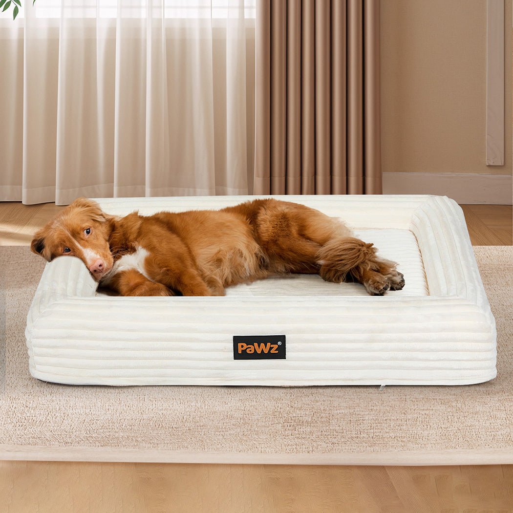 XXL Orthopedic Dog Bed with Waterproof Corduroy Removable Cover - Beige - Rivercity House & Home Co. (ABN 18 642 972 209) - Affordable Modern Furniture Australia