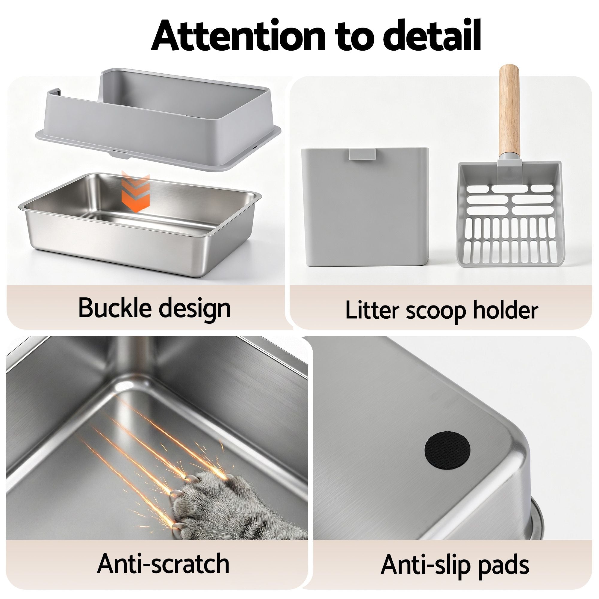 XXL Stainless Steel Jumbo Semi-Enclosed Cat Litter Box with Mat and Scoop - Grey - Pet Care > Cat Supplies > Cat Litter - Rivercity House & Home Co. (ABN 18 642 972 209) - Affordable Modern Furniture Australia