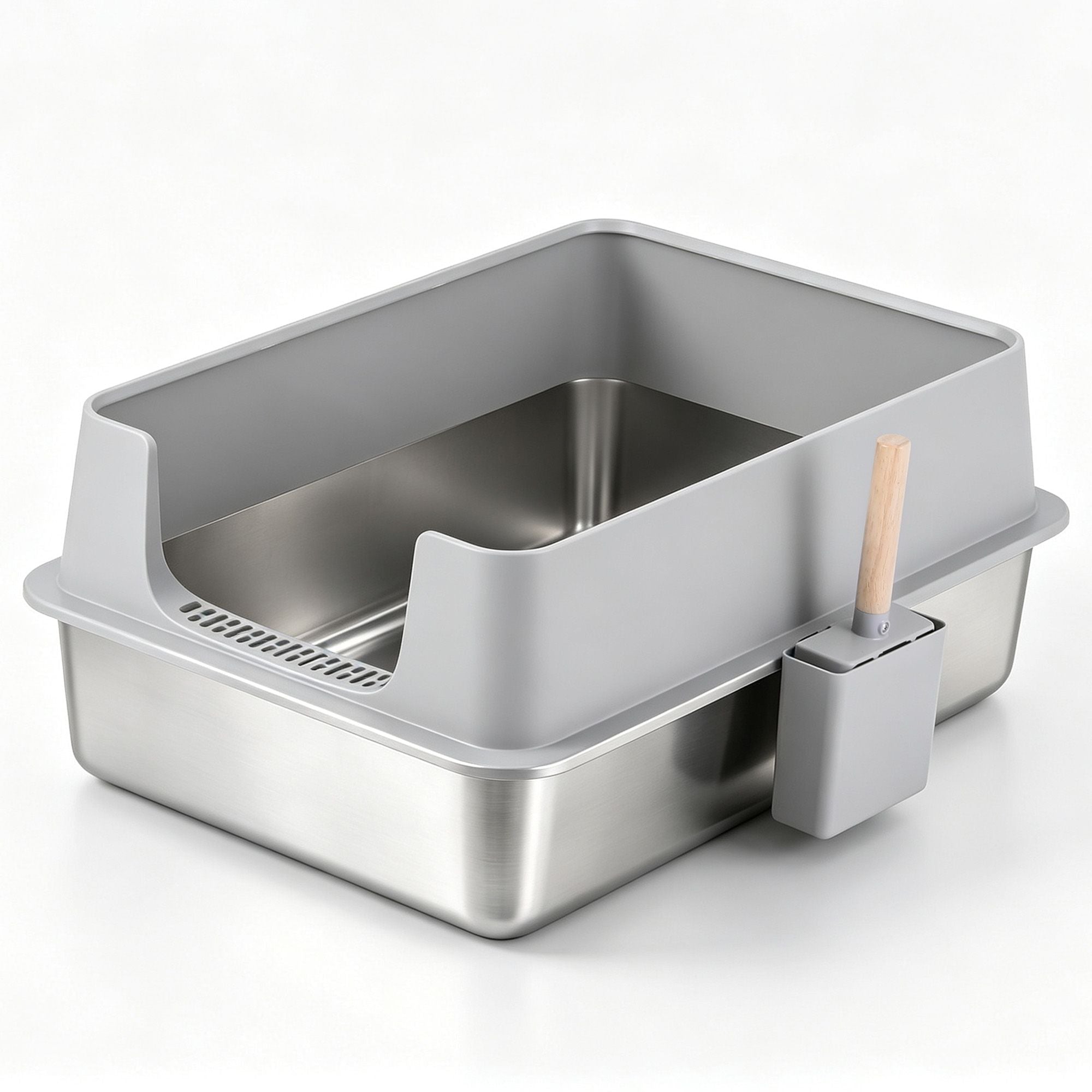 XXL Stainless Steel Jumbo Semi-Enclosed Cat Litter Box with Mat and Scoop - Grey - Pet Care > Cat Supplies > Cat Litter - Rivercity House & Home Co. (ABN 18 642 972 209) - Affordable Modern Furniture Australia