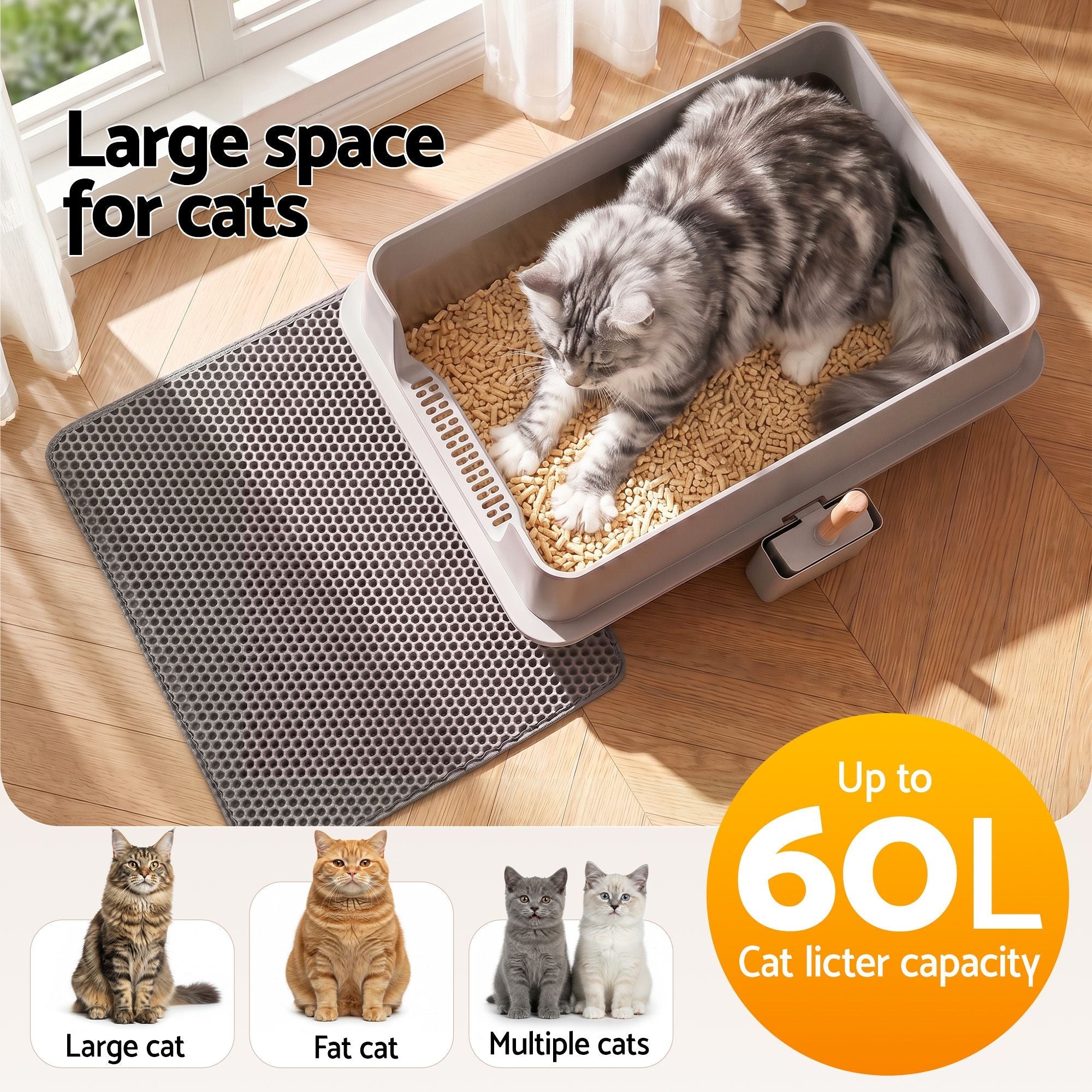 XXL Stainless Steel Jumbo Semi-Enclosed Cat Litter Box with Mat and Scoop - Grey - Pet Care > Cat Supplies > Cat Litter - Rivercity House & Home Co. (ABN 18 642 972 209) - Affordable Modern Furniture Australia