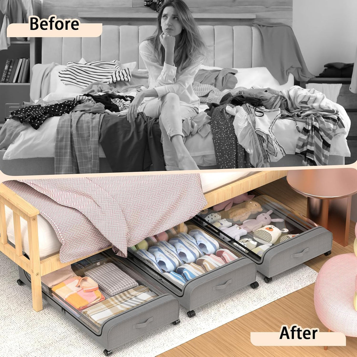 XXL Under Bed Rolling Storage Container 50L Capacity with Wheels - Home & Garden > Storage > Clothing & Wardrobe Storage - Rivercity House & Home Co. (ABN 18 642 972 209) - Affordable Modern Furniture Australia