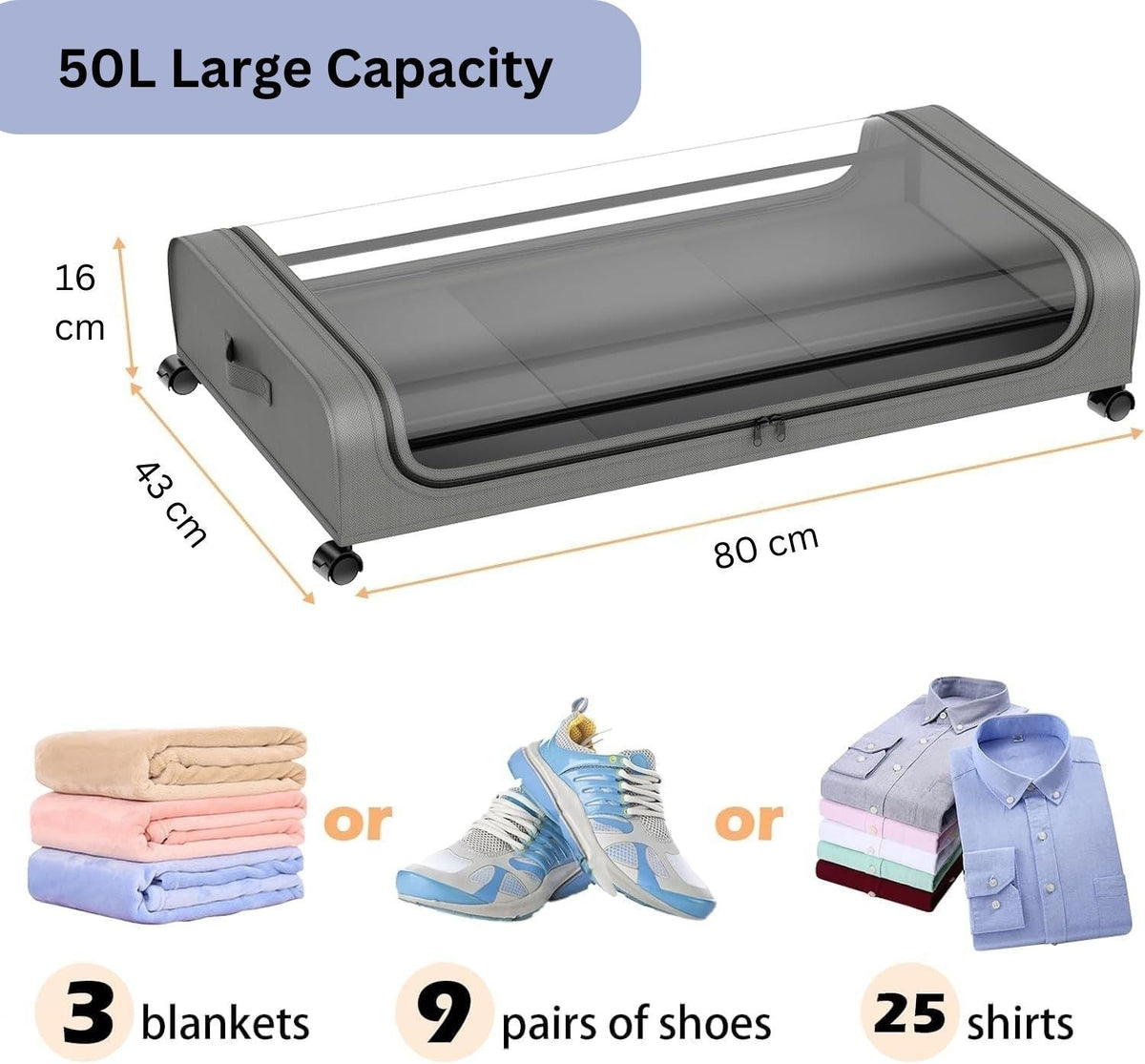 XXL Under Bed Rolling Storage Container 50L Capacity with Wheels - Home & Garden > Storage > Clothing & Wardrobe Storage - Rivercity House & Home Co. (ABN 18 642 972 209) - Affordable Modern Furniture Australia