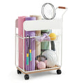 Mobile Yoga Mat Storage Rack with Wheels and Basket Organiser - White