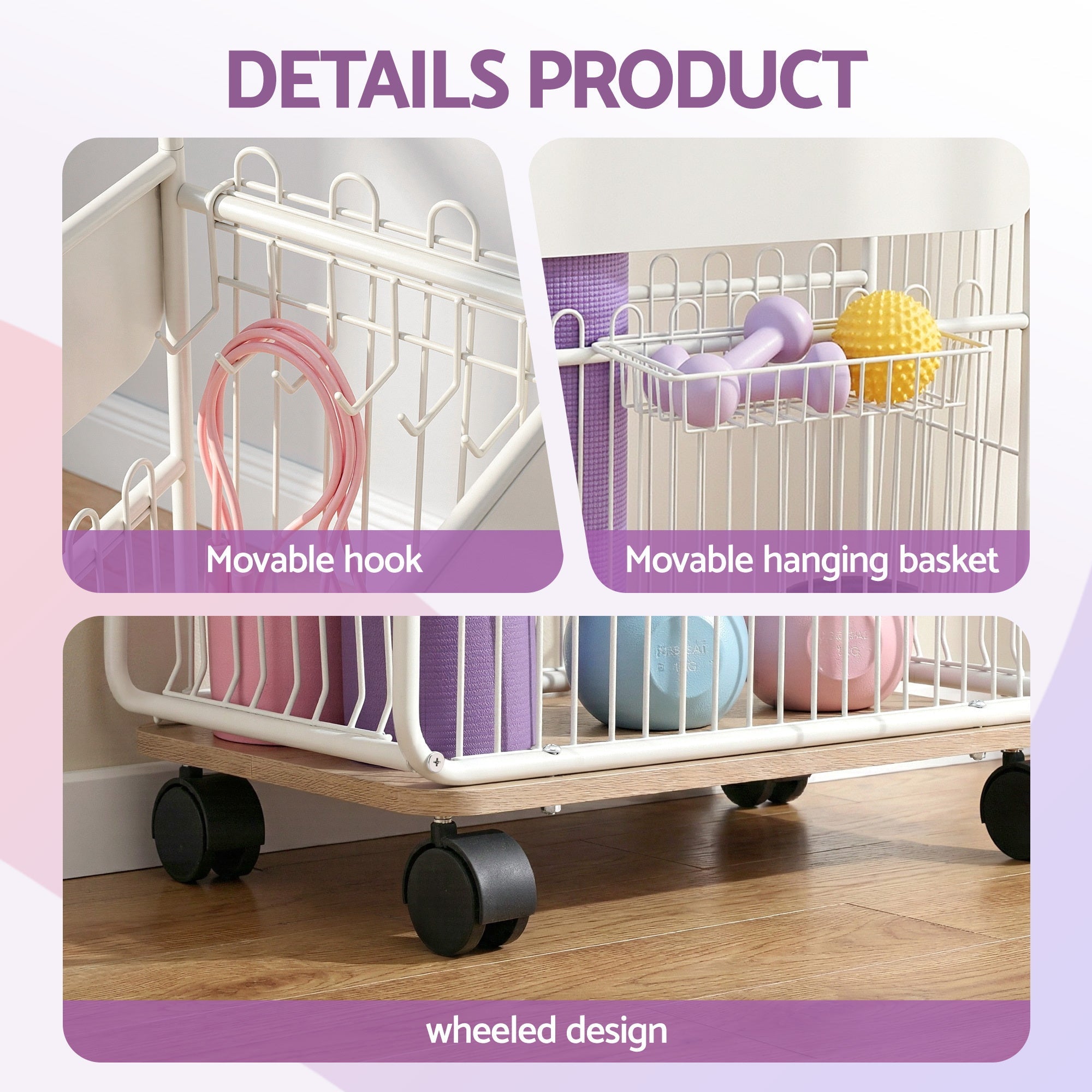 Yoga Mat Storage Rack Mobile Holder with Wheels Basket Home Gym Storage Organizer White - Sports & Fitness > Ball Sports > Basketball & Basketball Accessories - Rivercity House & Home Co. (ABN 18 642 972 209) - Affordable Modern Furniture Australia