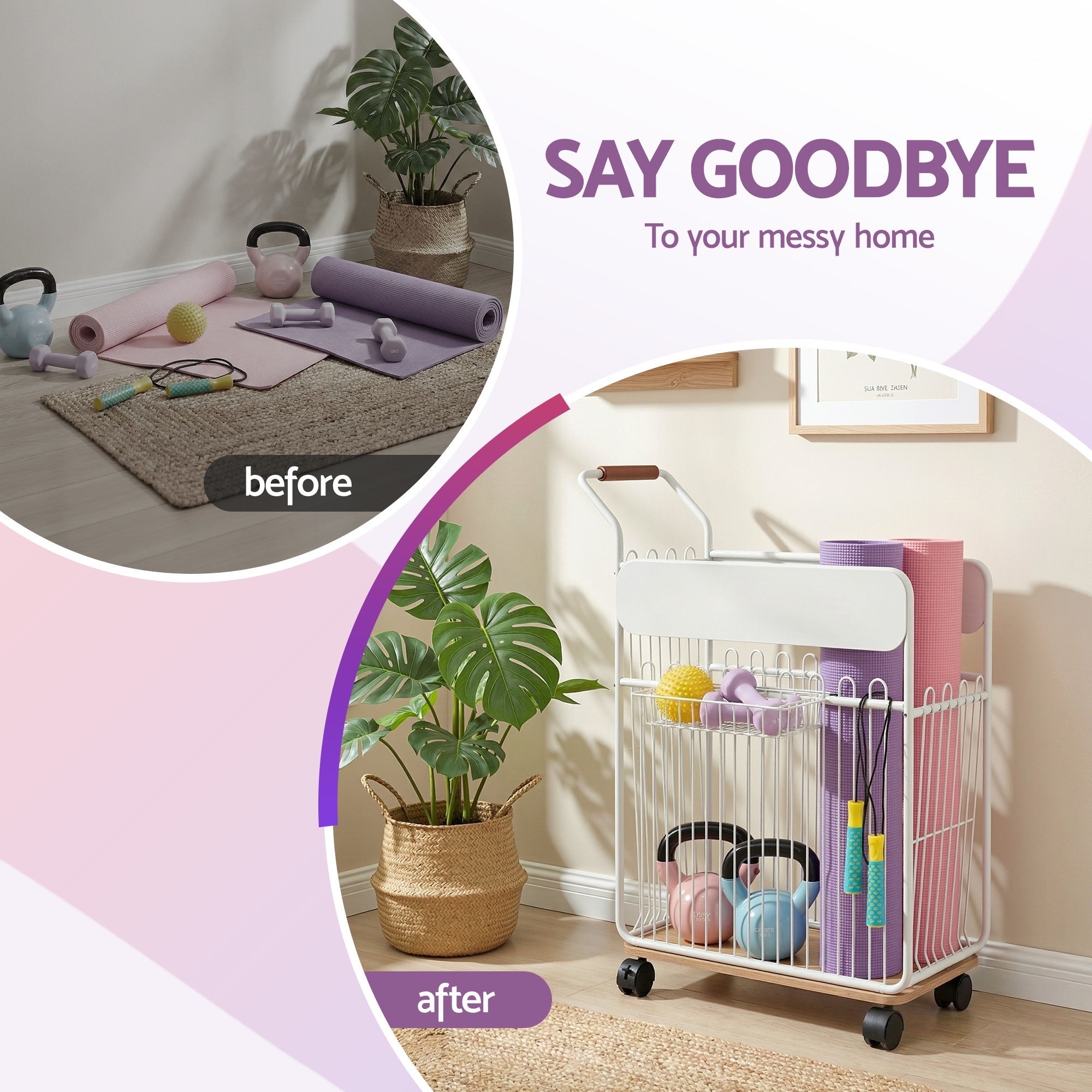 Yoga Mat Storage Rack Mobile Holder with Wheels Basket Home Gym Storage Organizer White - Sports & Fitness > Ball Sports > Basketball & Basketball Accessories - Rivercity House & Home Co. (ABN 18 642 972 209) - Affordable Modern Furniture Australia