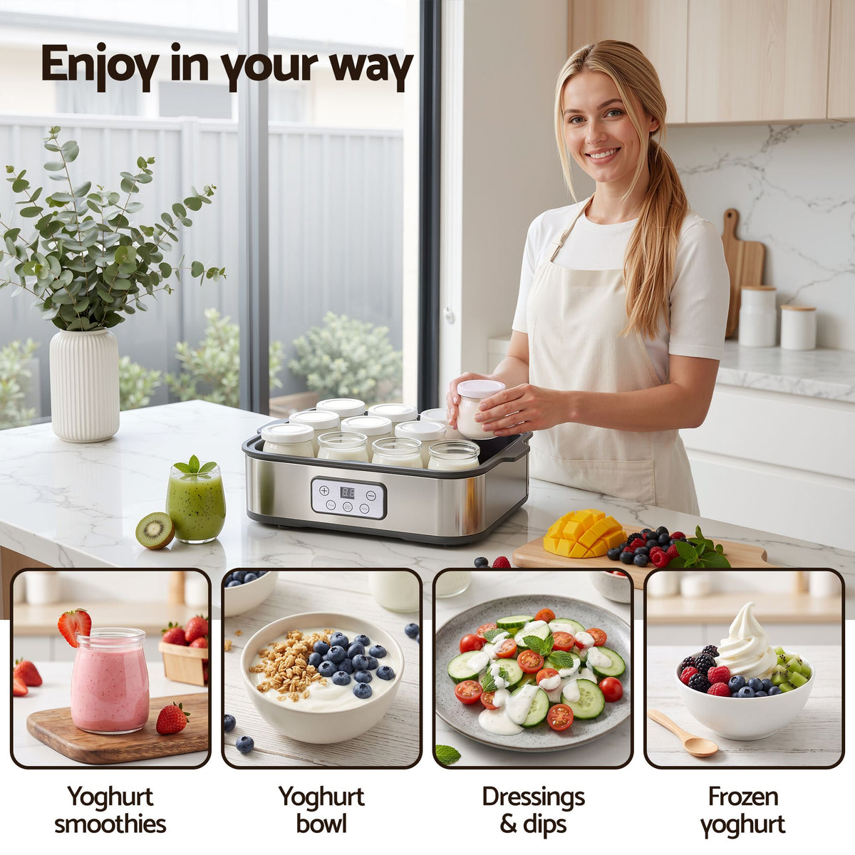 Yoghurt Maker Machine with 12x180ml Glass Cups and Temp Control - Grey - Appliances > Kitchen Appliances > Speciality Appliances - Rivercity House & Home Co. (ABN 18 642 972 209) - Affordable Modern Furniture Australia