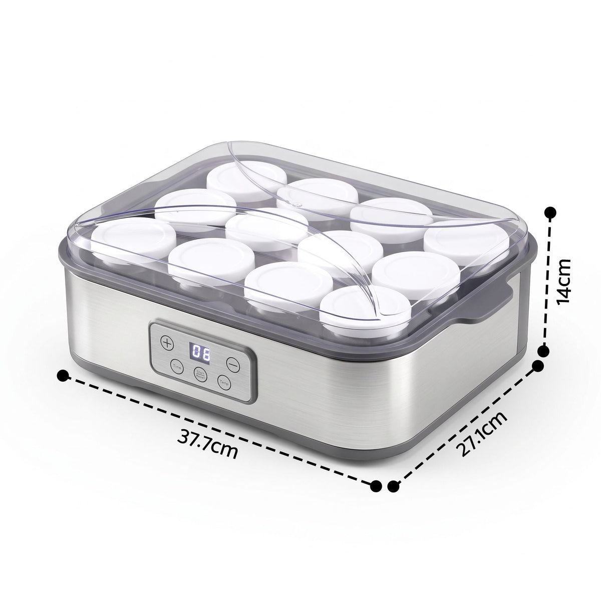 Yoghurt Maker Machine with 12x180ml Glass Cups and Temp Control - Grey - Appliances > Kitchen Appliances > Speciality Appliances - Rivercity House & Home Co. (ABN 18 642 972 209) - Affordable Modern Furniture Australia