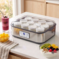 Yoghurt Maker Machine with 12x180ml Glass Cups and Temp Control - Grey