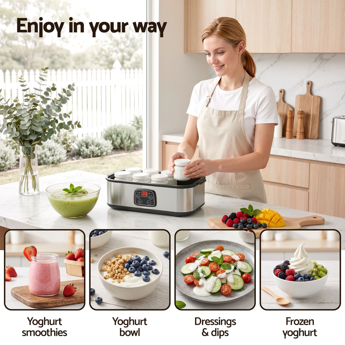 Yoghurt Maker Machine with 8x180ml Glass Cups and Temperature Control - Black - Appliances > Kitchen Appliances > Speciality Appliances - Rivercity House & Home Co. (ABN 18 642 972 209) - Affordable Modern Furniture Australia