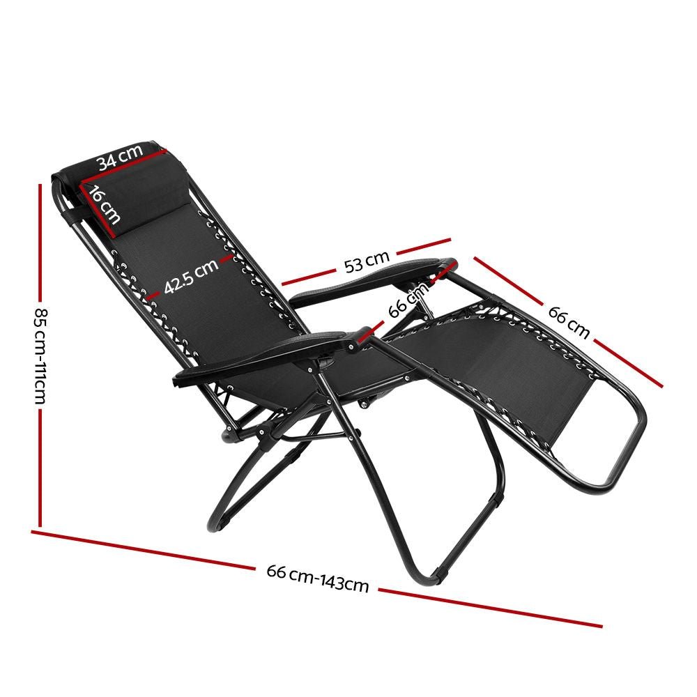 Zero Gravity Chair Folding Outdoor Recliner Adjustable Sun Lounge Camping Black - Furniture > Outdoor > Outdoor Chairs - Rivercity House & Home Co. (ABN 18 642 972 209) - Affordable Modern Furniture Australia