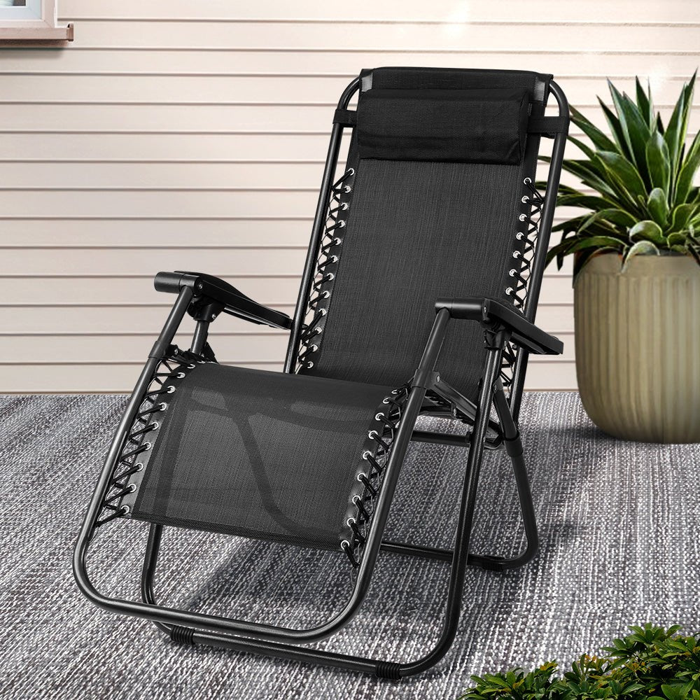 Zero Gravity Chair Folding Outdoor Recliner Adjustable Sun Lounge Camping Black - Furniture > Outdoor > Outdoor Chairs - Rivercity House & Home Co. (ABN 18 642 972 209) - Affordable Modern Furniture Australia