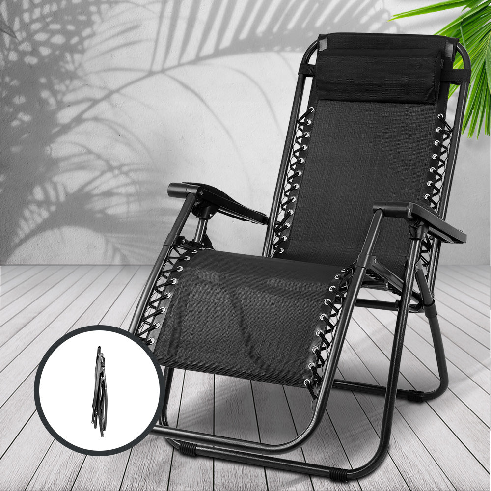 Zero Gravity Chair Folding Outdoor Recliner Adjustable Sun Lounge Camping Black - Furniture > Outdoor > Outdoor Chairs - Rivercity House & Home Co. (ABN 18 642 972 209) - Affordable Modern Furniture Australia