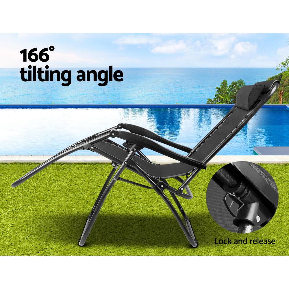 Zero Gravity Chair Folding Outdoor Recliner Adjustable Sun Lounge Camping Black - Furniture > Outdoor > Outdoor Chairs - Rivercity House & Home Co. (ABN 18 642 972 209) - Affordable Modern Furniture Australia