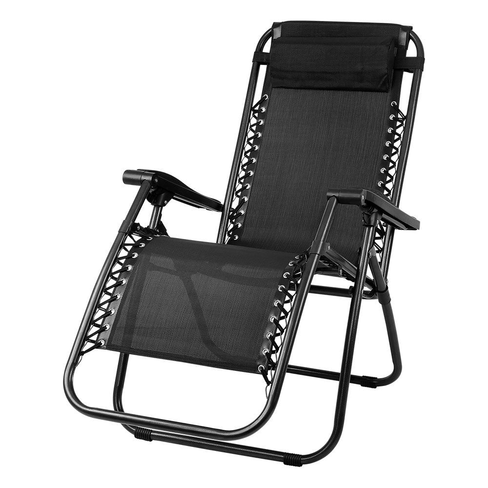 Zero Gravity Chair Folding Outdoor Recliner Adjustable Sun Lounge Camping Black - Furniture > Outdoor > Outdoor Chairs - Rivercity House & Home Co. (ABN 18 642 972 209) - Affordable Modern Furniture Australia