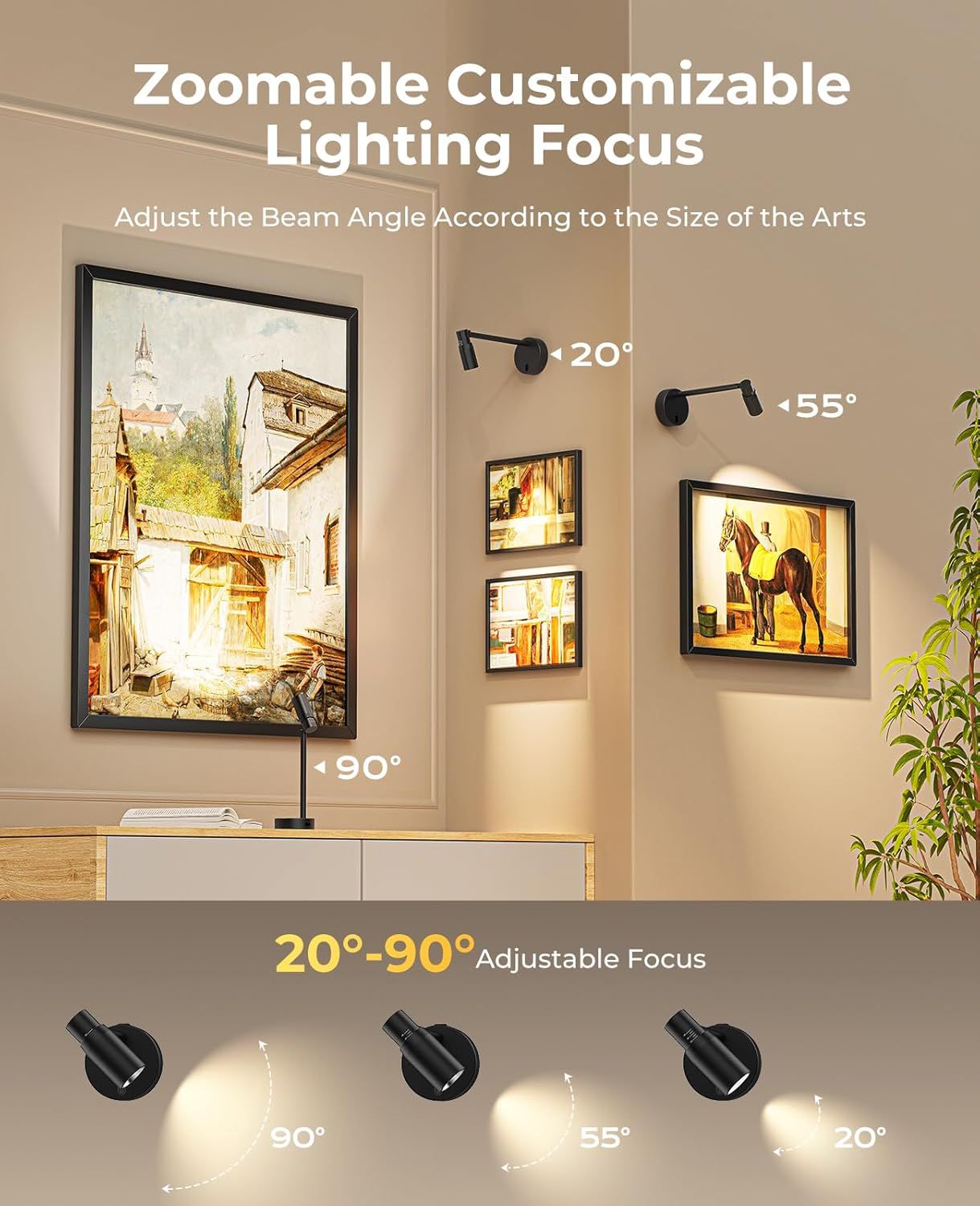 Zoomable Battery Operated Picture Light with Remote Control, CCT Dimmable Spotlight 2PCS - Metallic - Home & Garden > Lighting > Wall Lights - Rivercity House & Home Co. (ABN 18 642 972 209) - Affordable Modern Furniture Australia