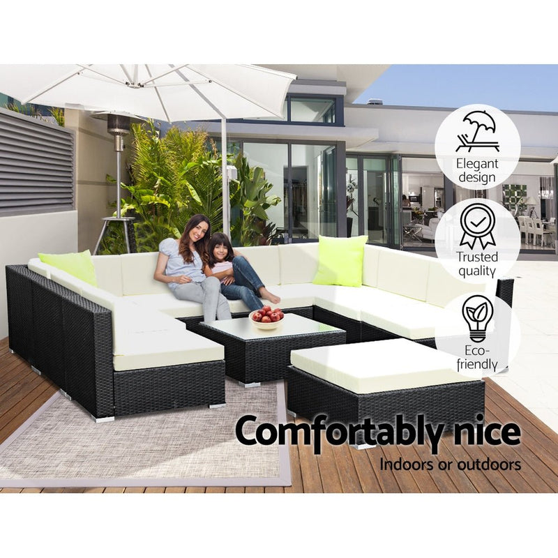 10 Piece Wicker Outdoor Lounge with Storage Cover - Beige - Rivercity House & Home Co. (ABN 18 642 972 209) - Affordable Modern Furniture Australia