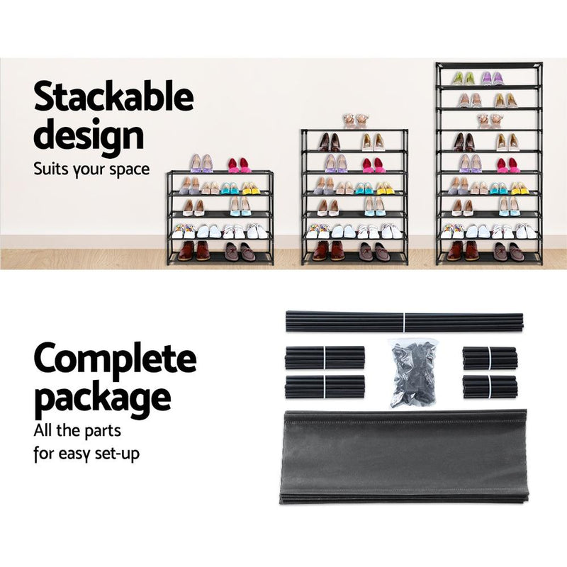 10 Tier Stackable Shoe Rack (Black) - Rivercity House & Home Co. (ABN 18 642 972 209) - Affordable Modern Furniture Australia