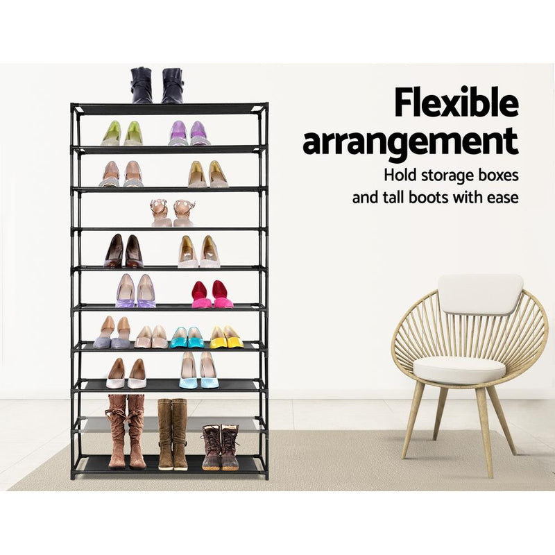 10 Tier Stackable Shoe Rack (Black) - Rivercity House & Home Co. (ABN 18 642 972 209) - Affordable Modern Furniture Australia