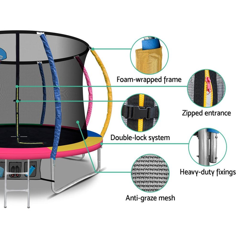 10FT Trampoline With Basketball Hoop and Safety Enclosure (Multi Coloured) - Rivercity House & Home Co. (ABN 18 642 972 209) - Affordable Modern Furniture Australia