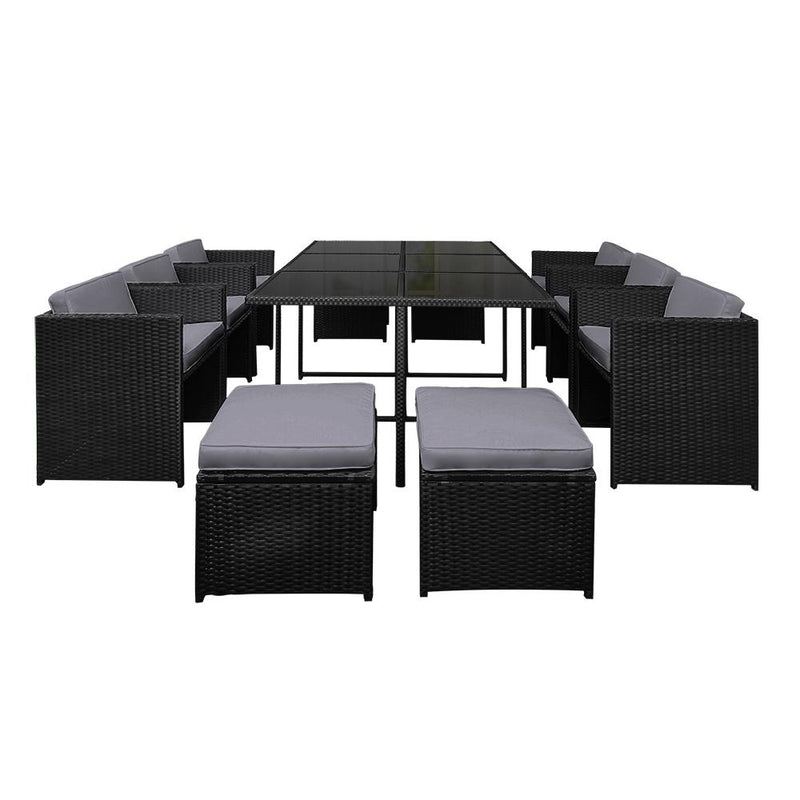 11 Piece Wicker Outdoor Dining Set - Black - Rivercity House & Home Co. (ABN 18 642 972 209) - Affordable Modern Furniture Australia