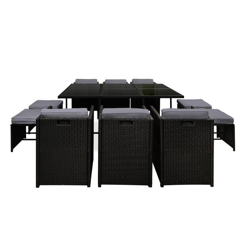 11 Piece Wicker Outdoor Dining Set - Black - Rivercity House & Home Co. (ABN 18 642 972 209) - Affordable Modern Furniture Australia