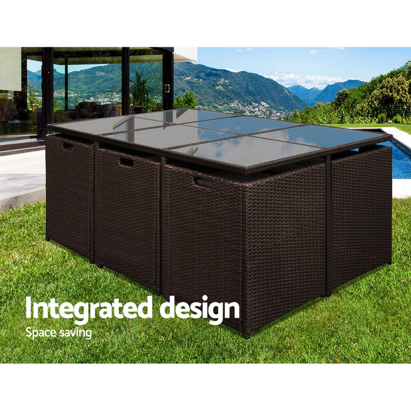 11 Piece Wicker Outdoor Dining Set - Brown - Rivercity House & Home Co. (ABN 18 642 972 209) - Affordable Modern Furniture Australia