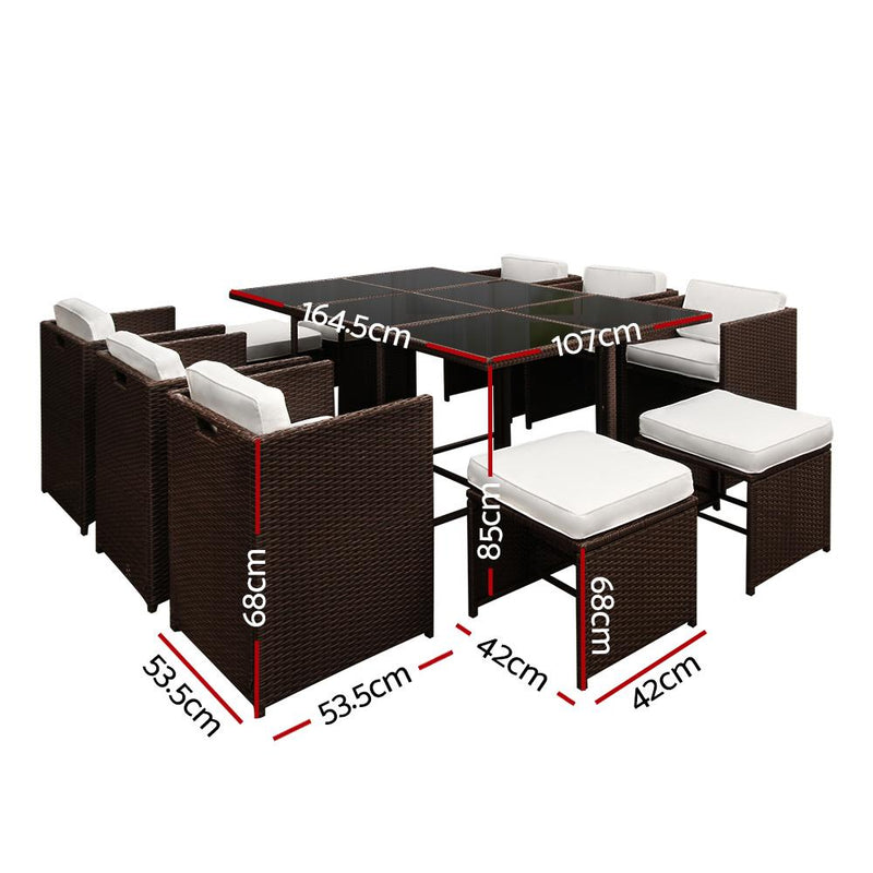 11 Piece Wicker Outdoor Dining Set - Brown - Rivercity House & Home Co. (ABN 18 642 972 209) - Affordable Modern Furniture Australia