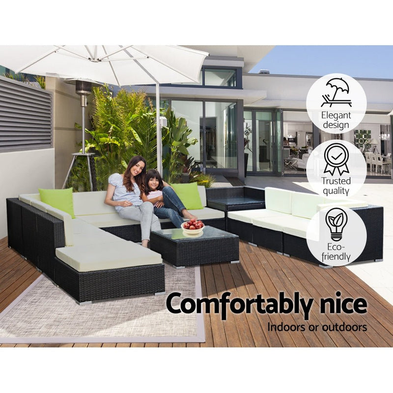 12 Piece Wicker Outdoor Lounge with Storage Cover - Beige - Rivercity House & Home Co. (ABN 18 642 972 209) - Affordable Modern Furniture Australia