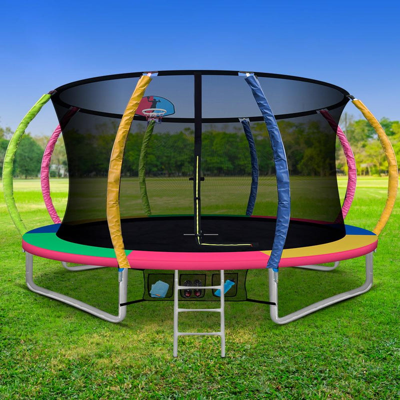 12FT Trampoline with Basketball Hoop and Safety Enclosure (Multi-coloured) - Rivercity House & Home Co. (ABN 18 642 972 209) - Affordable Modern Furniture Australia