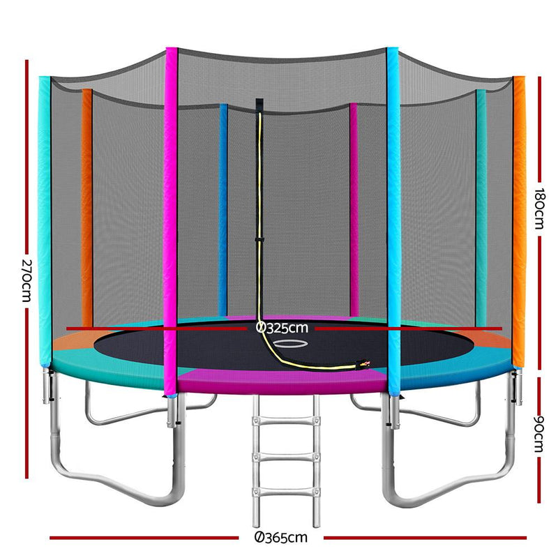 12FT Trampoline With Safety Net Enclosure (Multi-coloured) - Rivercity House & Home Co. (ABN 18 642 972 209) - Affordable Modern Furniture Australia