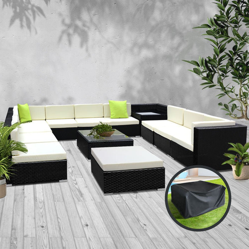 13 Piece Wicker Outdoor Lounge with Storage Cover - Beige - Rivercity House & Home Co. (ABN 18 642 972 209) - Affordable Modern Furniture Australia