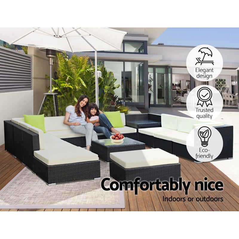 13 Piece Wicker Outdoor Lounge with Storage Cover - Beige - Rivercity House & Home Co. (ABN 18 642 972 209) - Affordable Modern Furniture Australia