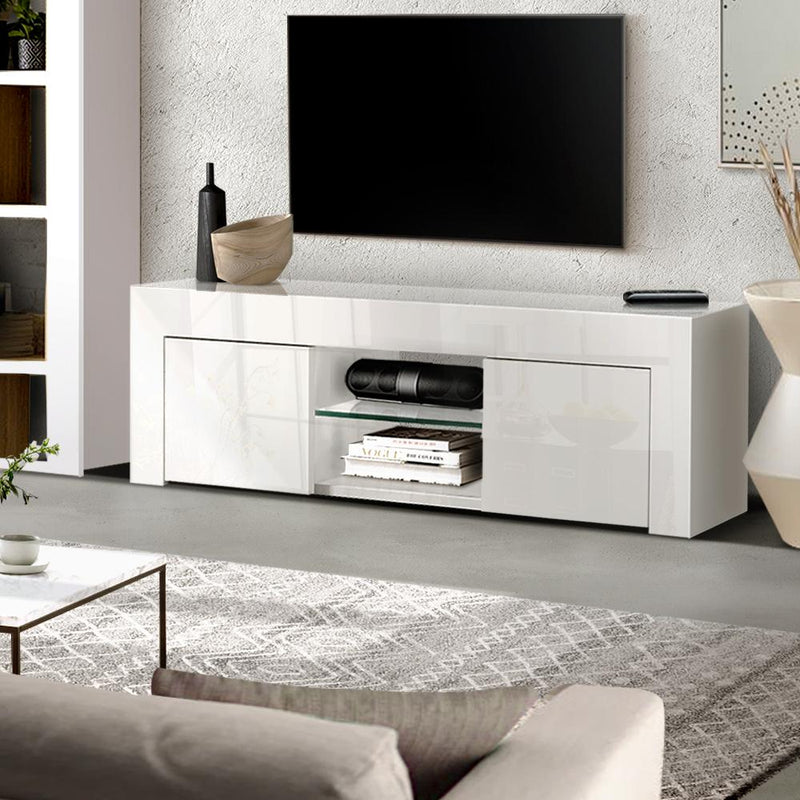 130cm White Gloss TV Unit - Rivercity House & Home Co. (ABN 18 642 972 209) - Affordable Modern Furniture Australia