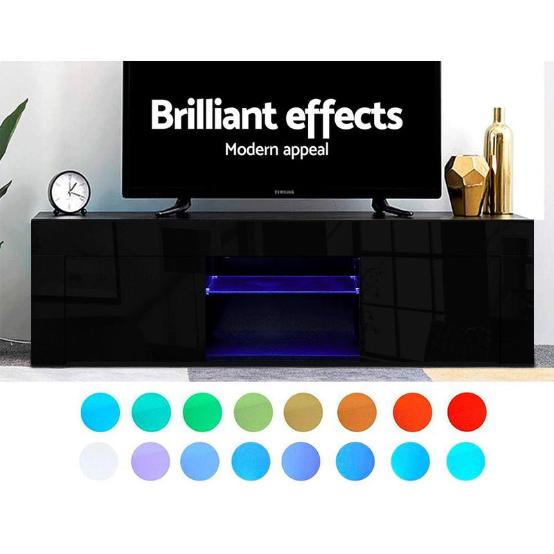 130cm RGB LED TV Stand Cabinet Entertainment Unit Gloss Furniture Black - Furniture > Living Room - Rivercity House And Home Co.